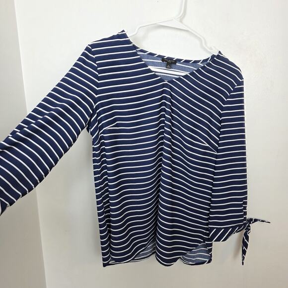 Talbots Blue White Striped 3/4 Sleeve Nautical Sailor V-Neck Blouse Size Small P - Picture 3 of 7
